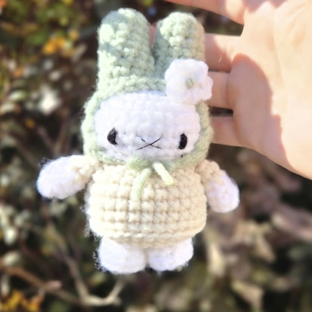 Handmade Small Pet Plush Bunny - Green and Cream